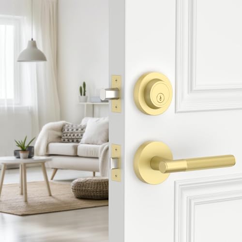 Amerdeco 1 Pack Brushed Gold Passage with Deadbolts