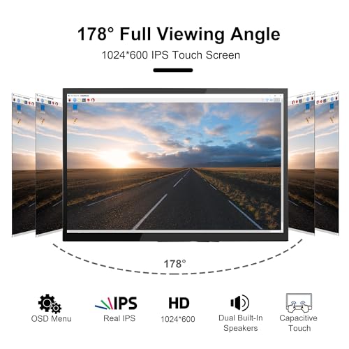 Image of wisecoco Touchscreen Monitor for Raspberry Pi 7'' IPS LCD Screen 1024 x 600 Smooth Touch Built-in Dual Speakers HDMI Input Compatible with Raspberry Pi 5 /4 /3 /Zero Easy Set-up Driver-Free
