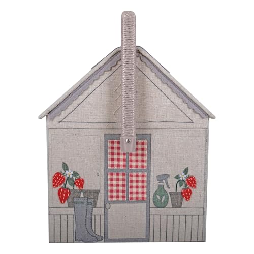 Image of Hobby Gift Strawberry Greenhouse Sewing Box Craft Storage Basket with Handle Internal Accessories Tray for Sewing Knitting and Hobby Supplies