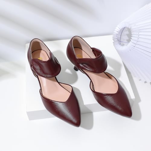Image of RIBONGZ Kitten Heels for Women Closed Toe Comfortable Low Heels Pointed Toe Sexy Slip on Pumps Bridal Party Dressy Shoes