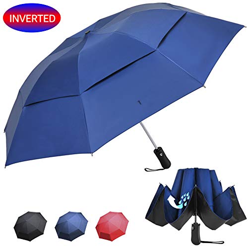 Prodigen Inverted Reverse Folding Umbrella Compact Travel Umbrella Windproof UV Sun & Rain