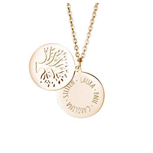Gravado Collana da Donna in Acciaio Inox Color Oro con 2 Pendenti Circolari, Albero della Vita, Incisione Personalizzabile con Nomi