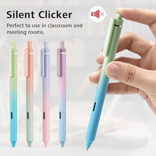 Image of Writech Retractable Gel Ink Pens: 8ct Black Ink 0.5mm Fine Point Tip Pen Comfort Grip Smooth Writing with Aesthetic Gradient Color Barrel for Journaling Note Taking Sketching No Bleed & Smear