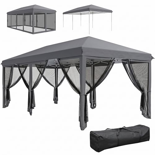 Outsunny Tonnelle Pliante tonnelle de Jardin extérieure Barnum Pliant Pop-up pavillon de terrasse 6 x 3 m Anti-UV moustiquaires Amovibles + Sac de Transport...