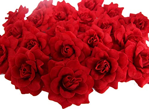 ICRAFY (24) Silk Dark Red Roses Flower Head - 1.75" - Artificial Flowers Heads Fabric Floral Supplies Wholesale Lot for Wedding Flowers Accessories Make Bridal Hair Clips Headbands Dress