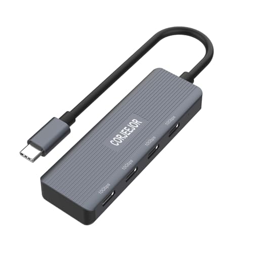 Adaptador divisor multipuerto USB C 3.2 de aluminio de 10 Gbps, 4 puertos, conexiones de datos para MacBook Pro, Surface Pro, XPS, PC, iPad Pro