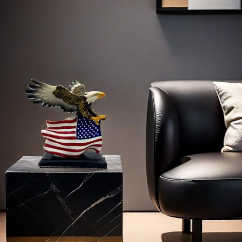 Estatua de Águila Calva con Bandera Americana 7.9x5.9x9 in miniatura 3