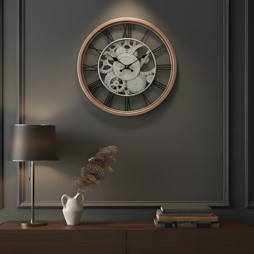 Image of Amazon Basics Plastic Wall Clock with Chrome Finish, Skeleton Dial Design, Lightweight & Durable, 30.5 cm Diameter x 4.3 cm Width, Ideal for Indoor Decor - Rose Gold