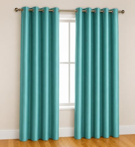 Image of Polyester Eyelet Door Curtain, Solid Plain Light Filtering Curtain for Bedroom, Living Room & Home Office, 7 Feet (84 x 48 Inch), Aqua, Pack of 2
