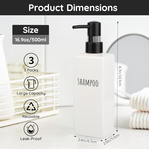 Image of Segbeauty Square Soap Dispenser, 3 Pack Plastic Modern Bathroom Dispenser, 16.9oz Refillable Shampoo and Conditioner Bottle, 500ml Empty Lotion Gel Bottle for Body Shower Modern Bathroom