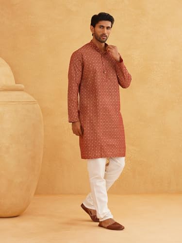 Image of Sojanya (Since 1958 Men'S Cotton Linen Blue Foil Printed Only Long Kurta