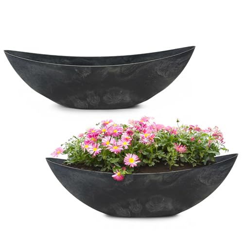 matches21 HOME & HOBBY Ovale Pflanzschalen für draußen - 2 große 66 cm Stein-Optik Pflanztöpfe als Garten Blumen-Töpfe
