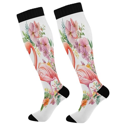 Burbuja A Pair Of Flamingos in Love Compression Socks for Women Men (20-30mmHg), Knee High Socks Circulation Support for Sport Running Hiking Nurse, 1 Pair