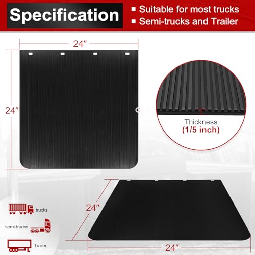 Denco Diamond 24x24x3/8 Heavy Duty Semi Truck Mud Flaps – Pair – Gray Rubber – 2424D
