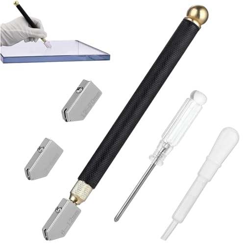 Cortador de Vidrio Profesional 2-20 mm, Corta Cristales Manual con Punta de Carburo, Corta Vidrio con Alimentación Automática de Aceite, Diamante para Cortar Cristal, Set 5 Piezas compatible con Vidri