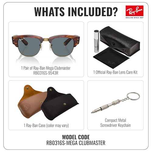 Image of Ray-Ban RB0316S MEGA CLUBMASTER Square Shaped Sunglasses for Men & Women with Official RAYBAN Eyewear Kit