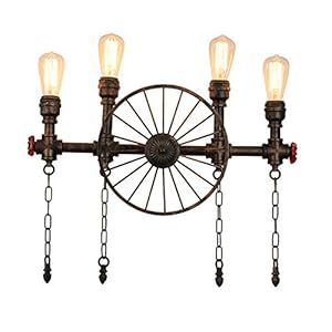 Ijzeren Pijp Wandlamp Cafe Industriële Wind Gangpad Versierd Wiel Muur Lamp Restaurant Bar-Roestige kleur 64 * 60cm