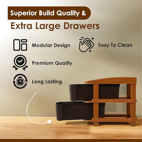 Image of Kuber Industries 2-Layer & 19 Ltr Plastic Drawer Storage Organiser | Modular Kitchen & Toy Organizer For Kids Room | Chocolate Brown