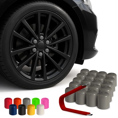 ColorLugs Vinyl Lug Nut Cover | Gray | Flexible Fit Wheel Lug Nut Cap | Fits 17 mm | Pack of 20 | Includes Deluxe Extractor | Made in the USA