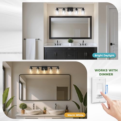 Image of DORESshop 5-Light Black Bathroom Vanity Light Fixture ETL Listed