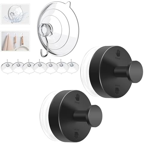 HangerSpace Clear Suction Cups with Metal Hooks Heavy Duty Black Suction Cups for Shower Cover