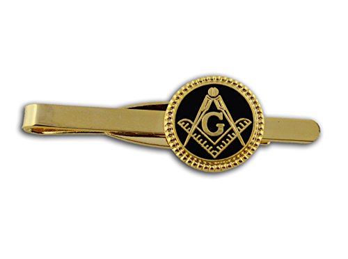Masonic Lodge Regalia - Masonic Tie Bar / Tie Clip for Free Masons with black enamel weaved circle symbolism with Square and Compass Design (Masonic Symbol) (Black Weave Circle)