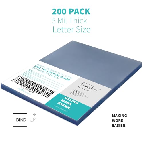 Image of Binditek 5 Mil PVC Binding Covers, 8.5 x 11 Inches, Clear, 200 Pack