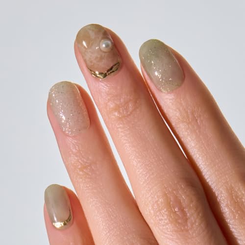 Image of ohora Semi Cured Gel Nail Strips | Green, Marble, Glitter | N Soft Moss