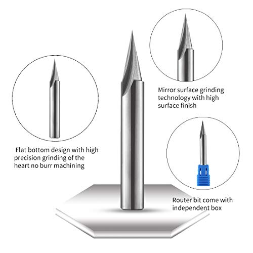 1/4" Shank 22-Degree Engraving Cnc Wood Carving Router Bits, V Groove Profile Bit, 5/8 Inch Cutting Length Carving Liner Router Bit, Tungsten Steel From Tackpro (1Pack) #TOP1
