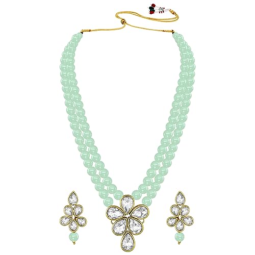 Image of Peora Crystal Faux Pearl Kundan Necklace & Jewellery Set Gift for Women