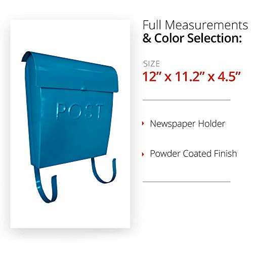 Image of NACH Euro Series Modern Mailbox, Decorative Mail Holder, Wall Mount Mailboxes for Outside, Rust Resistant Galvanized Metal Mailbox, 12 inch x 11 inch x 4.5 inch, Turquoise, MB-44794