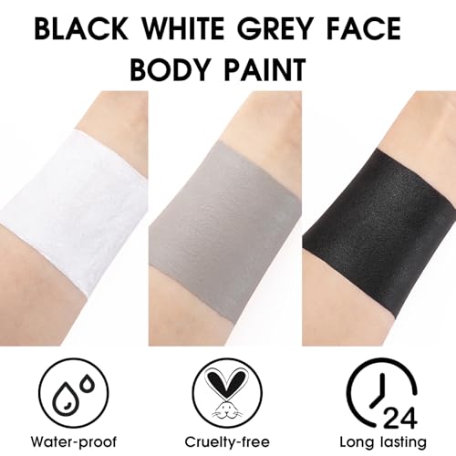 Image of BADCOLOR 3PCS Black White Grey Face Body Paint Stick Makeup for Skull Skeleton Goth Mime SFX Cosplay & Dress Up, Full-Coverage Halloween Facepaint Makeup Kit