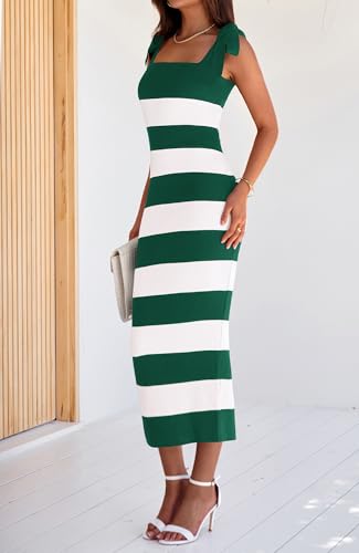 Image of BTFBM Casual Spring Dresses for Women 2025 Sleeveless Spaghetti Strap Striped Maxi Dress Party Beach Long Dress