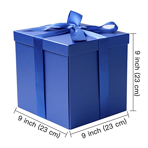 Ruspepa Medium Birthday Gift Box With Lids, Ribbon And Tissue Paper, Collapsible Gift Box - 1 Pcs, 9X9X9 Inches, Royal Blue #TOP2