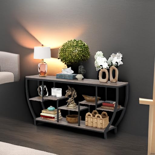 Image of Tribesigns 70.9 Inch Long Sofa Table with Shelves, Rustic Console Table with Storage, Industrial Entryway Table TV Stand, Behind Couch Table Accent Tables for Living Room, Hallway, Foyer, Grey