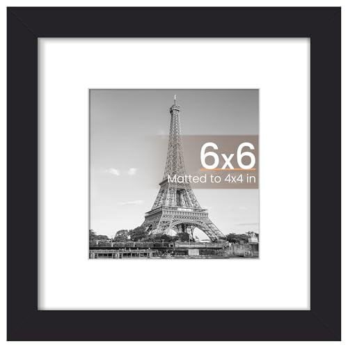 Image of upsimples 6x6 Picture Frame, Display Pictures 4x4 with Mat or 6 x 6 Without, Wall Hanging Square Frames, Black, 1 Pack