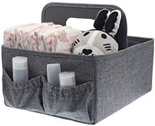 FOLDABLE DIAPER & WIPES CADDY -Nursery Foldable Caddy-Portable Diaper Changing Organizer Portable Diaper Caddy-Huge Space for Bottles, Toys & Wipes. Perfect Baby Shower Gift (GRAY)