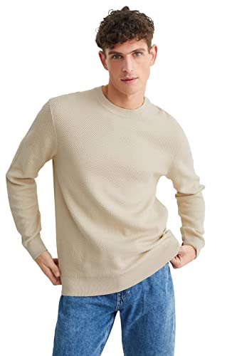 C&A Herren Pullover Rundhalsausschnitt Unifarben Hellbeige M