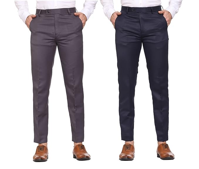 Men's Formal Slim Fit Trousers, Cotton Blend Business Casual Pants, Grey and Navy, Regular Fit-picture-35