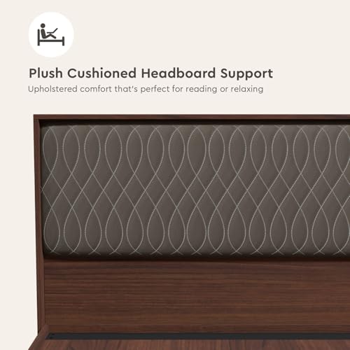 Image of Interio by Godrej Bed, Eden V2 Queen Size Engineered Wood Bed with Pullout Storage, 1-Year Warranty, Walnut, Particle Board
