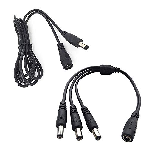 dzydzr DC 12 V 5,5 x 2,1 mm 3 Vías Y-Splitter de adaptador de cable para CCTV de Cámara DC adaptador de 1 a 3 cable + 1 metros de cable de red hembra a DC 5,5 x 2,1 mm DC12 V masculinos (3.3ft)