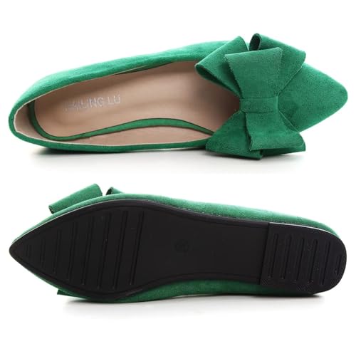 Image of SAILING LU Womens Bowknot Ballet Flats Pointy Toe Suede