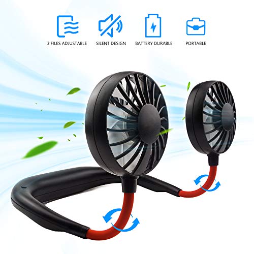 Hand Held Fan, Hand-free Personal Fan, Mini Neck-hanging Double Fan, Wearable USB Rechargeable Fan, 3-Speed Running, Foldable, 360° Free Rotation Available for Exercising, Climbing Mountains, Shopping