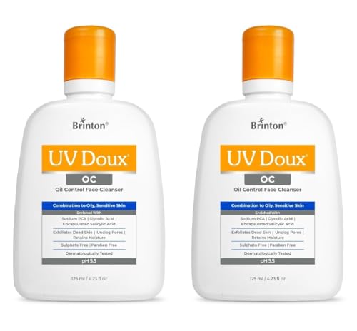 Image of Brinton UV Doux OC Face Cleanser for Oily & Acne-Prone Skin | With Encapsulated Salicylic Acid, Glycolic Acid & Sodium PCA | Unclogs Pores, Controls Oil & Improves Skin Texture | 125ml x 2