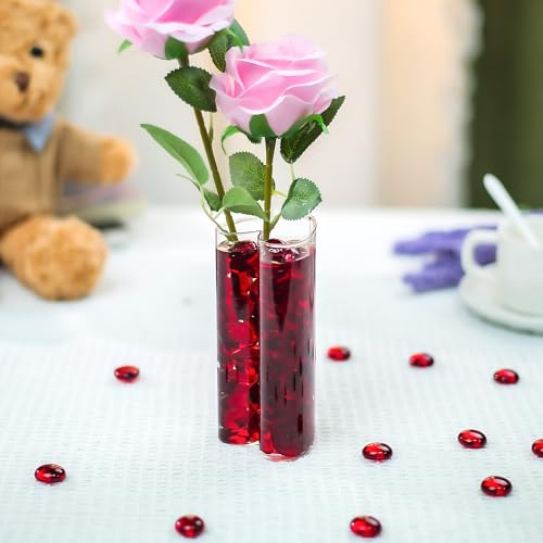 Image of CYS EXCEL Red Glass Gemstone Beads Vase Fillers (1 LB) Flat Marble Beads Multiple Color Choices Aquarium Decor Rocks Floral Stones Decorative Mosaic Glass Gem Pebbles (Approx 85-100 PCS)