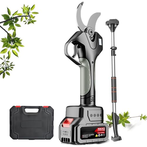 Glowdora Tijeras De Podar Eléctricas De 50 Mm con Pértiga Telescópica, Tijeras De Podar Eléctricas Profesionales, Pantalla LCD,Motor Sin Escobillas, Aptas para Setos, Arbustos, Huertos, Etc.