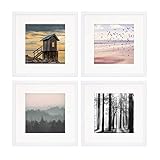 photolini set di 4 cornici per poster 30x30 cm con passe-partout 20x20 cm bianco legno mdf, plexiglass infrangibile, da parete, accessori inclusi - per foto, immagini e poster