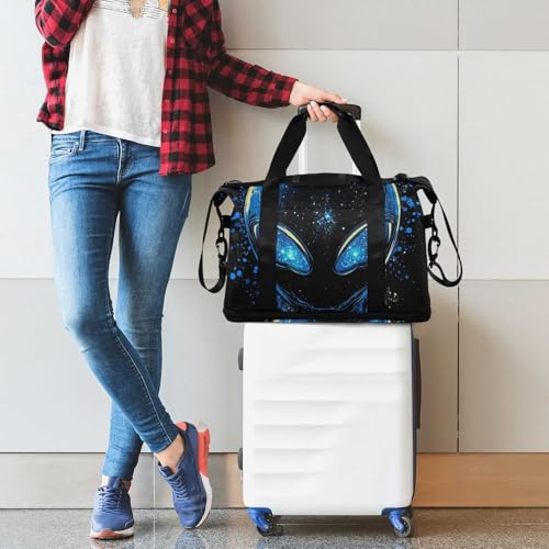 Glittering Aliens Black Gym Tote Bag Overnight Carry On Tote and Luggage with Toiletry Bag for Travel Large Capacity 7