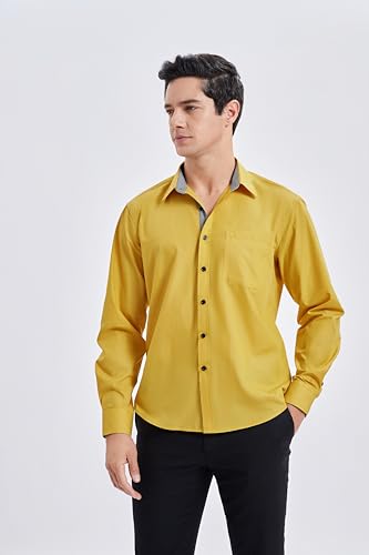 Image of HISDERN Mens Dress Shirts Long Sleeve Button Down Casual Shirts for Men Inner Contrast Formal Business Tuxedo Wedding Shirt