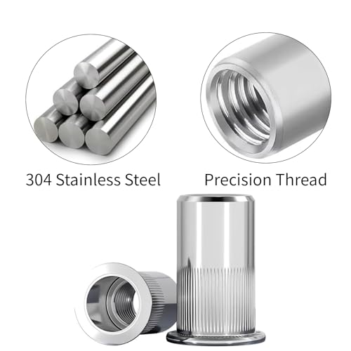 Wjelet 100 Stück Nietmuttern M8, Edelstahl A2 V2A Hülsenmutter, Blindnietmuttern, Flachkopf-Gewindeeinsätze, Einnietmuttern für Metall,Stahl,Glasfaser,Kunststoff